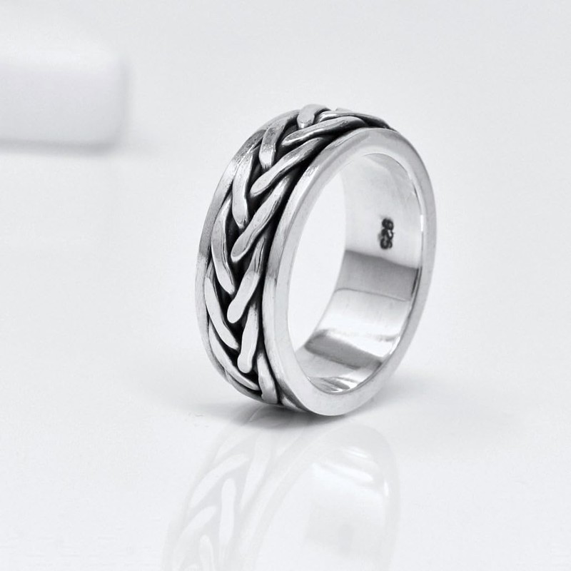 Treasure Bay 8mm Solid 925 Sterling Silver Ring Braided Design
