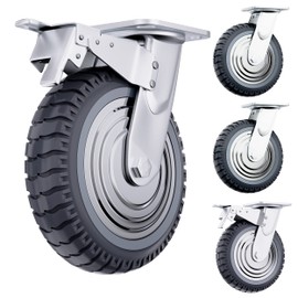 Houseables 8 Inch Caster Wheels, Large Caster Wheels, Heavy Duty Castors, Swivel Rubber Castor, Outdoor, Cart, Industrial, Replacement, Dolly, Off Road, All Terrain, Flat Free, Locking Brake, Set of 4