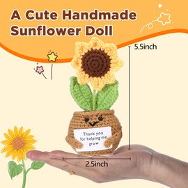 RovyFota 3pcs Mini Cute Positive Sunflower Crochet Thank You Crochet Gift Teacher Appreciation Gift Christmas, Birthday Best Friend,Teacher, Sister, Mom Gifts (Emotional Support Sunflower)