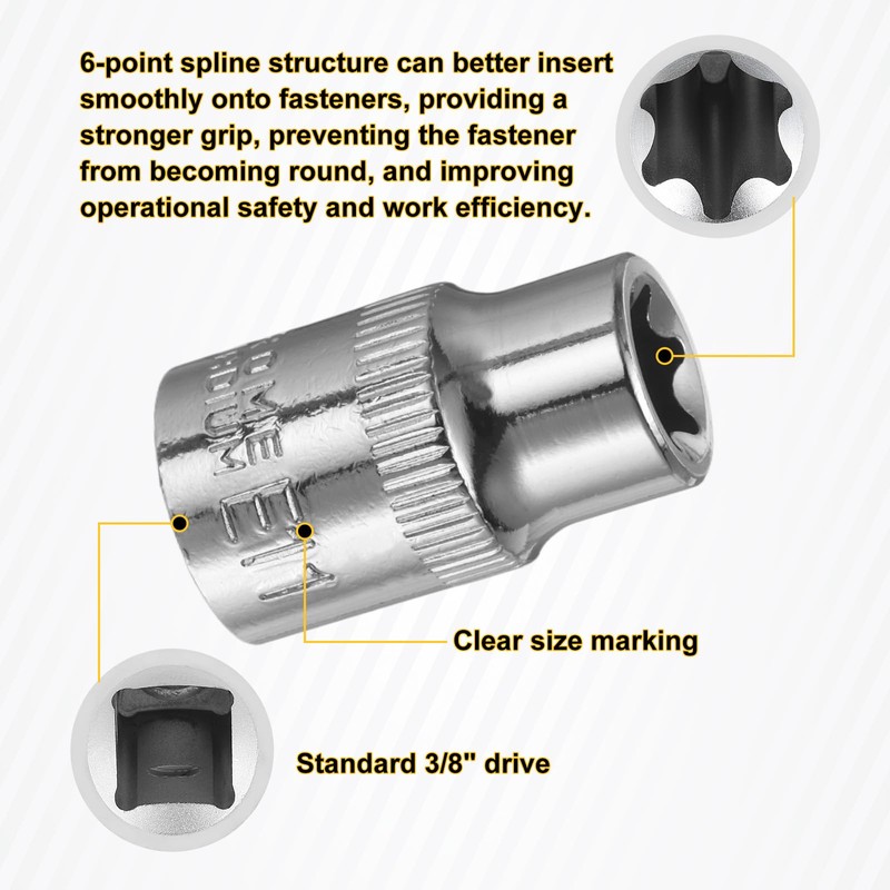 sourcing map 2pcs E-Torx Socket 3/8" Drive E11 External Torx