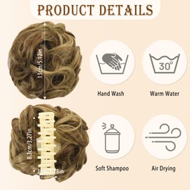 UHOMENY Wig Hair Clip Claw Clip Claw Messy Bun Hair Piece Wavy Curly Large Hair Bun Hairpiece Curly Synthetic Hair Bun Extensions Women's Ponytail Hair Accessories (Brown and Gold)
