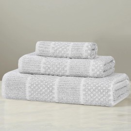 Superior Naples Viscose Cotton Blend Medium Weight Towels, for Bathroom, Shower, Spa, Plush, Quick Dry, Ultra-Soft Towels, Bath Essentials, Ribbed Design, 3 Piece Assorted Towel Set, Platinum