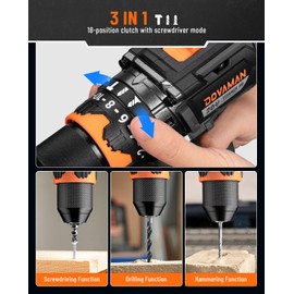 DOVAMAN 20V Cordless Drill, Brushless, 575 in-lbs, 36,000 BPM, 2-Speed, 1/2’’ Metal Chuck, 18+1+1 Clutch, Battery & Charger, Impact Drill Driver Kit for Drilling Brick Wall, Metal, Wood (TITANCE X6)