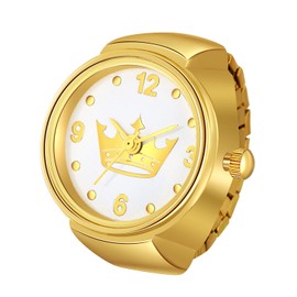Ibohevo Watch Rings for Women: Gold Elastic Small Waterproof Finger Watches Round Quartz Vintage Ring Watches