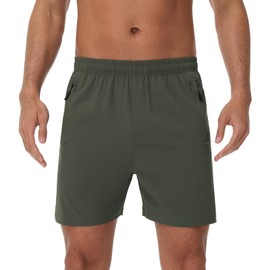 Blaosn - Pantalones cortos deportivos para hombre, para gimnasio, deporte, entrenamiento, golf, senderismo, 9/7/5 pulgadas, baloncesto, pantalones cortos casuales de verano, Verde militar, Large