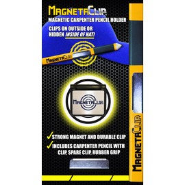 Magnetic Carpenter Pencil Holder With Strong Clip for Hat, Pocket, Toolbelt - Rubber Grip, Spare Clip, Keeps Pencil Handy on Winter Hat