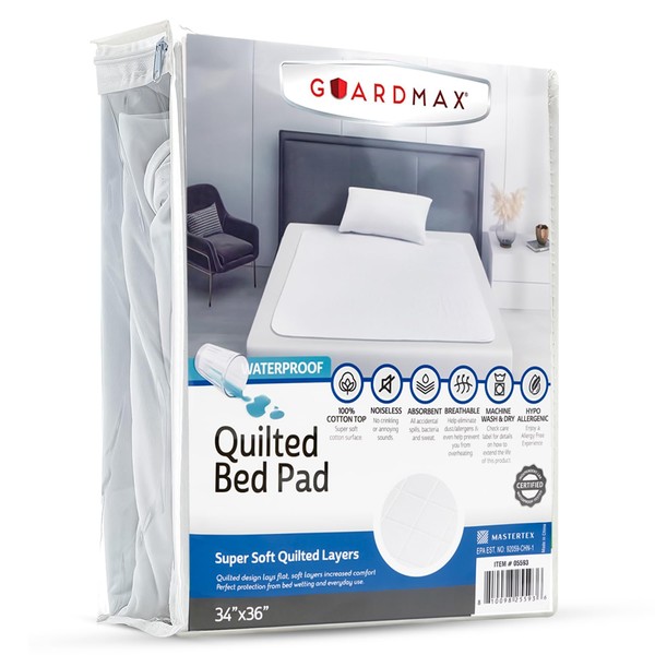 Guardmax - Almohadilla de cama de alta calidad impermeable de tela de punto – Almohadilla interior reutilizable para protección contra la incontinencia (34 x 36)