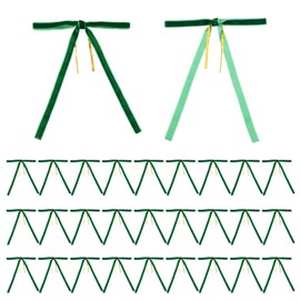 MECCANIXITY 30Pcs Pretty Twist Tie Bows 5" x 7" Green Velvet Premade Treat Bow Bulk for Christmas Tree, Gift Wrapping, Tree Wreath Garland, Wedding Decoration