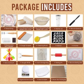 Sourdough Starter Kit with Scale - Sourdough Bread Baking Supplies with Banneton Bread Proofing Basket Set, Bowl Scraper, Silicone Spatula, Baking Mat | Sour Dough Kit & Bread Making Tools by Richni