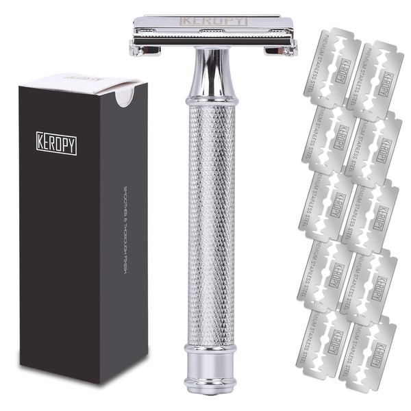 Safety Razor for Men, Premium Stainless Steel Butterfly Open Comb