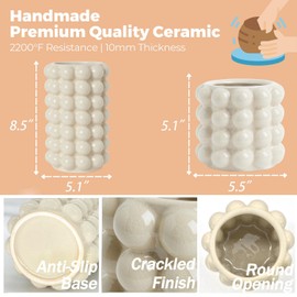 YANWE1 Bubble Vases, Set of 2 Ceramic Vases, Boho Vases, Ceramic Flower Vases, Vases for Flowers, Tall Bubble Vases, White Bubble Vases, Vases for Decor, Living Room, Dining Table, Wedding, Mantel