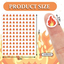 JarThenaAMCS 2400Pcs Mini Fire Sticker Camping Flame Paper Decals Orange Self-Adhesive Stickers for Envelopes Scrapbook Gifts DIY Supplies, 0.5 in