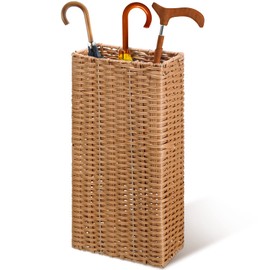 Weysat Woven Umbrella Stand for Entryway Handmade Umbrella Holder Freestanding Cane Stand Natural Color Decorative Umbrella Rack Tall Basket for Laundry Bathroom(Wicker, Rectangular Style)