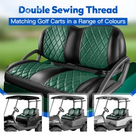 NOKINS Golf Cart Seat Covers Fit for Precedent/Tempo/Onward Premium Front Seat Cushion, Golf Cart Vinyl Diamond Seat Covers, Soft/Scratch-Resistant/No Stapler Needed (Dark Green and Black)