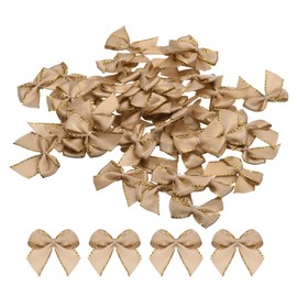 MECCANIXITY 100Pcs Mini Metallic Edge Ribbon Bow 1" Satin Ribbon Flower Bows Soft for Craft DIY Hair Bow Sewing Wedding Birthday Party Gold Edge Brown