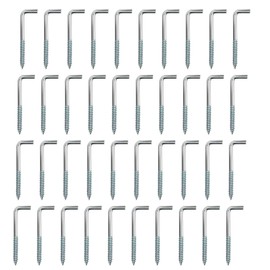 Srup Pack of 40 Screw Hooks with Slotted, L Hook Screws, Angle Hooks for Screwing L-Hooks, Galvanised Sturdy Screw Hooks for Hanging Pictures, Wall Shelves