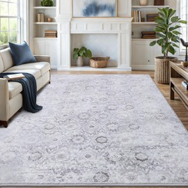 Vanmoos 8x10 Area Rugs for Living Room, Bedroom - Machine Washable, Non-Slip Bedside Rug, Large Soft Floor Carpet for Office, Dining Room, Farmhouse and Home Decor, Nordic Serenity/Grey