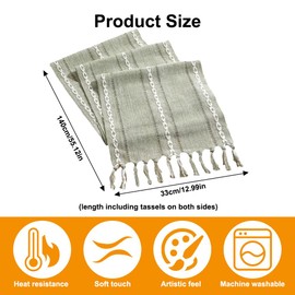 Tischläufer Salbeigrün, Quasten Tischläufer Boho Style, Tischband Eukalyptus Grün, Table Runner, Waschbar Küche Tisch Dekoration Party Geburtstag Hochzeit Dekor für Esszimmer Küche Party (33x143 cm)