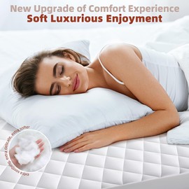 CHERIMOR Mattress Pad Queen, Mattress Topper with Adjustable Elastic Strap, Deep Pocket Resist Shifting Mattress Protector Stretches up to 20", Cooling Cotton Mattress Cover Machine Washable, White