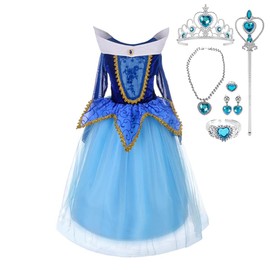 Lito Angels Sleeping Beauty Princess Aurora Dress Costume Fancy Dress with Accessories for Children Girls Size 5-6 Years 116 Blue