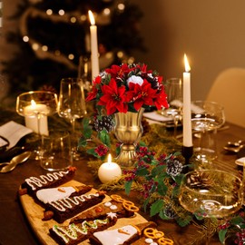 Poinsettias Artificial Christmas Flowers Decorations: Blosmon 2 Pcs Red Fake Christmas Floral Ball Centerpieces for Tables Silk Faux Poinsettia Holiday Flower Arrangement Xmas Plant Ornaments Decor