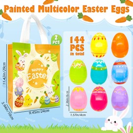 PARSUP 144Pcs 2.36" Painted Multicolorful Iridescent Easter Eggs for Kids Basket Bag Stuffers Fillers, Easter Hunt Game, Toys Filling Treats and Easter Theme Party Favor