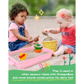 AtMini Sensory Bin Sand Tray with Lid for Toddlers 2 Pcs 15in Portable Sandbox Toy Large Plastic Tray for Kids 3 4 5 6 Fill with Sand, Water, Beads, and More (Pink + Blue)