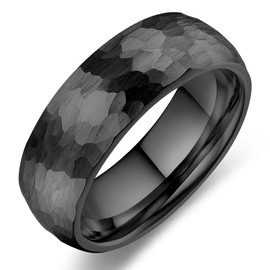 Adreamz 8mm Mens Black Hammered Tungsten Wedding Rings For Men Domed Matte Brushed Hammered Wedding Band Comfort Fit 10