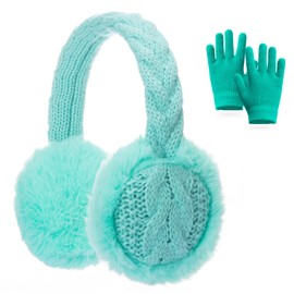 BEARAE Kids Knit Earmuffs Gloves Set Winter Soft Plush Ear Muffs Boys Girls Elastic Knit Mittens Outdoor Warm Ear Warmers
