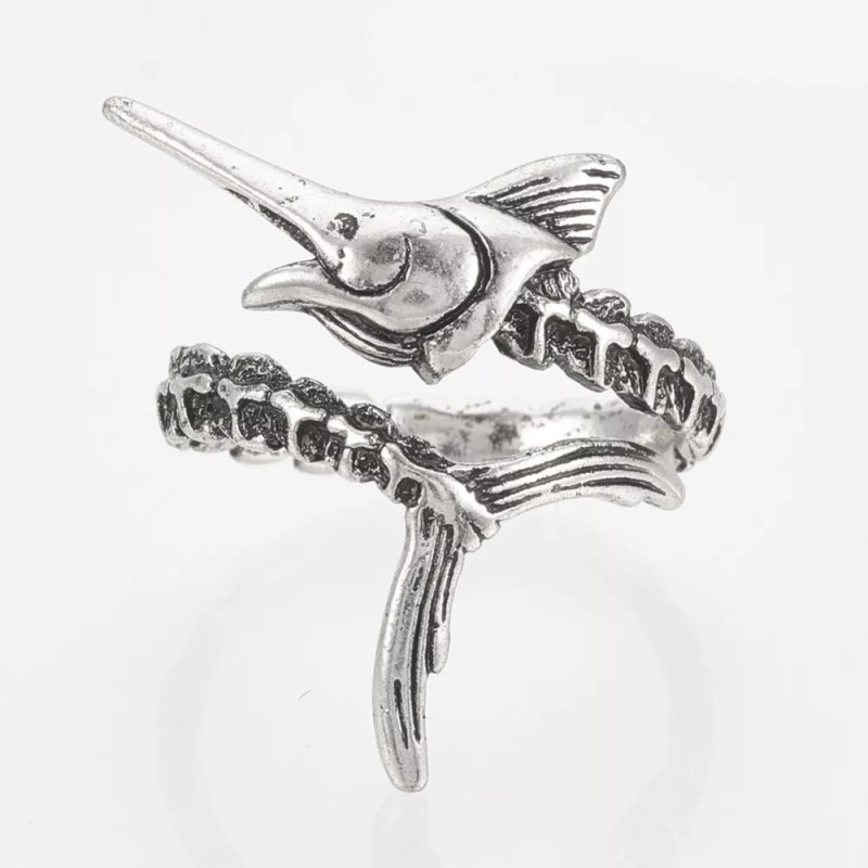 LZD Alloy Cuff Finger Ring Swordfish Antique Silver Size 9