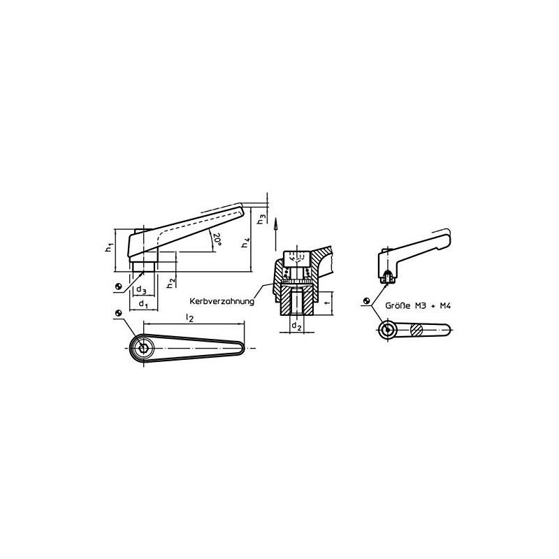 Halder 24400.0121 Adjustable Clamping Lever, Orange, D1 14 mm/D2 –