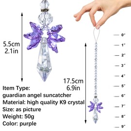 Rainbow Guardian Angel Crystal Suncatcher as Home/Car Decoration & Porch Decor & Hangings Crystal Glass Ornament (Purple)