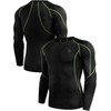 Neleus Men's 3 Pack Compression Workout Long Sleeve Shirts,5030,Black,Red Stripe,Green
