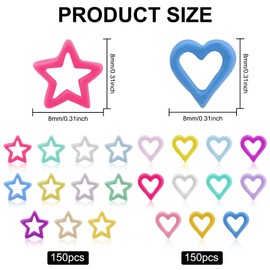 300PCS 3D Heart Stars Nail Charms, Colorful Resin Nails Art Charm Acrylic Cute Love Nail Gems for Women DIY Manicure Craft Jewelry Decorations