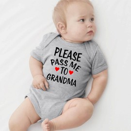 Brief Turbo Please Pass Me To Grandma Baby Girls Boys Bodysuit Newborn onesie Short Sleeve Infant Romper gray 3months