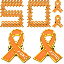 CrateGurus Co. 50 Pcs ADHD Awareness Pins Bulk Orange Ribbon Awareness ADHD Lapel Pin ADHD Survivor Pins Orange Awareness Items Bulk ADHD Awareness Gifts ADHD Orange Support Products