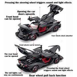 Toy Car Model IE 1/24 Black Alloy Collectible Diecast Vehicles with Lights and Sounds