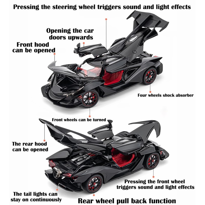Toy Car Model IE 1/24 Black Alloy Collectible Diecast Vehicles