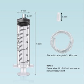 6PCS 60ML Plastic Sterile Syringe with Cap and Tubes 2*50cm Disposable Syringe Individual Wrap without Needles for Scientific Labs Feeding Pet Measuring Liquids and Glue Applicator