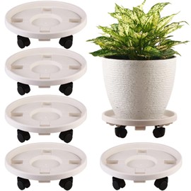 KvyusFlourish 5 Packs Large Plant Caddy with Wheels 13" Rolling Wheeled Plant Stands Heavy-Duty Plastic Flower Pot Roller Base Movers Indoor Outdoor Planter Dolly with Casters Trolley, White