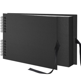 Remowith 29 x 21.5 cm 80 Pages DIY Scrapbook Photo Album Hardcover Kraft Blank Page Memory Book for Wedding Anniversary Family Baby Black