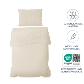 Dreamzie Bed Linen Set 135 x 200 cm with 1 Pillowcase 80 x 80 cm, Beige – Duvet Cover 135 x 200 cm Single Bed Made of 100% Microfibre – Oeko Tex-Certified No Chemicals
