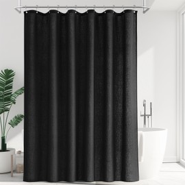 Jowels Black Linen Shower Curtain, Boho Farmhouse Shower Curtain Set for Bathroom, 200GSM Luxury Weighted Water Resistant Fabric Textured Shower Curtains with 12 Metal Hooks, 72Wx72H
