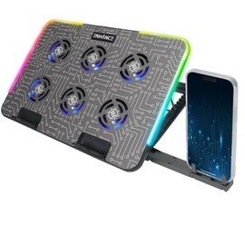 ENHANCE Gaming Voltaic 2 Laptop Cooling Stand - Laptop Cooling Pad with 6 Blue LED Fans, 7 Height Settings, RGB Lighting - Metal Top Cooler Pad with Phone Stand, 2 USB Ports for up to 17 inches