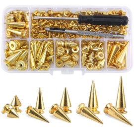 YORANYO 70 Sets Mixed Shape Spikes and Studs Assorted Sizes Spike Studs for Clothing Gold Color Screw Back Bullet Tree Studs and Spikes Rivet for Leather Craft Clothing Shoes Belts Bags Dog Collars