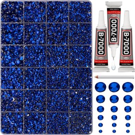 30000Pcs Resin Rhinestones for Crafting Bedazzling, Blue Flatback Gems Crystal for Crafts Clothing Clothes Shoes Fabric Tumblers Cups, Bling Dark Royal Sapphire Blue Flat Back Jewels with b7000 Glue