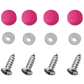 Stainless Steel License Plate Frame Self-Tapping Screws Fasteners ((4X) M5x16, Self-Tapping Screws + Hot Pink Screw Covers)