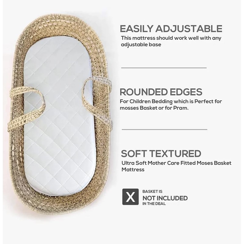Crescent Textile Moses Pram Basket Mattress Extra Thick Super Soft