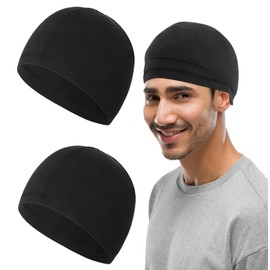 Fabric Swimming Cap 2-Pack, Comfortable Durable Swim Cap for Women Men Adults, Elastic UV Protection Swim Cap, Pool Beach Swimming Accessories (Black)