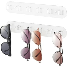 koundeneko Eyeglass Holder, Wall Mounted, Holds 6 Pieces, Sunglass Holder, Large Capacity, Space-Saving, Glasses Stand, Display Stand, No Drilling Required, Easy Installation, Sunglasses, Glasses